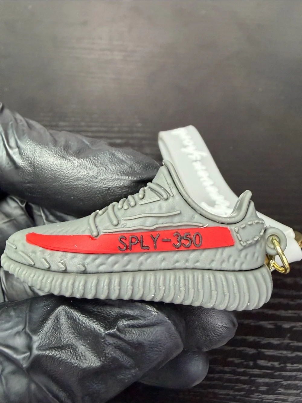 Gray & Red Sneaker Keychain with Gray Strap